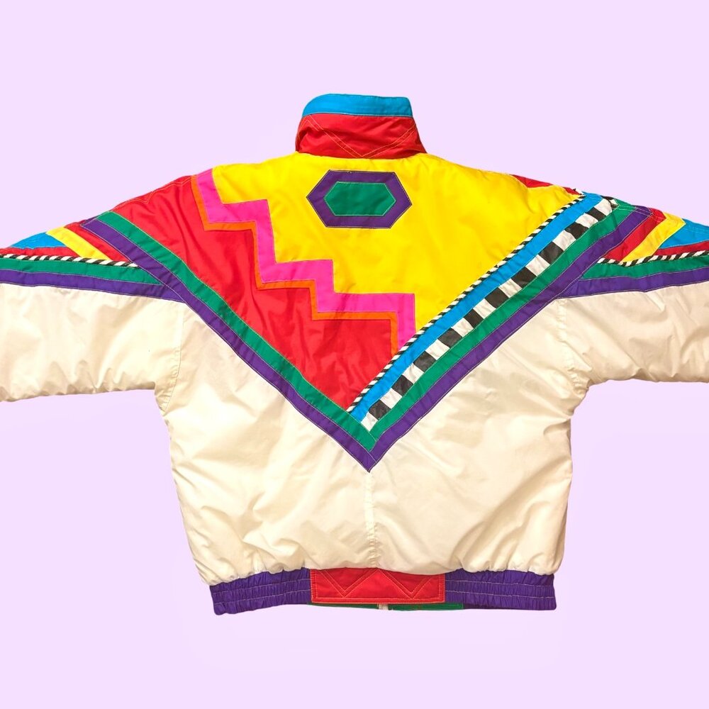 RARE Vintage Retro 80s/90s Colorful Abstract Geometric Ski Jacket, Size Medium - Picture 6 of 15